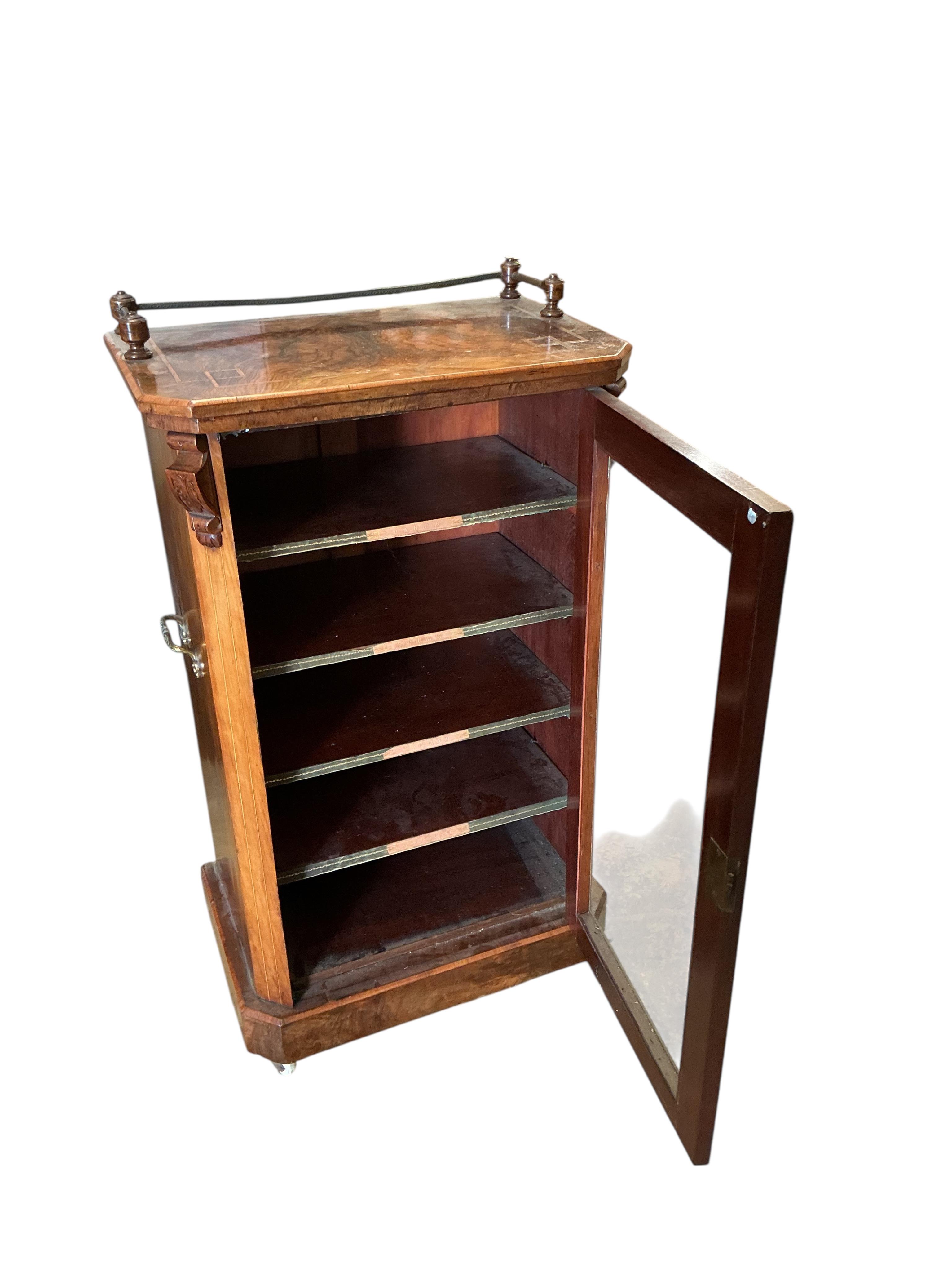 A Victorian banded walnut music cabinet, width 54cm, depth 34cm, height 93cm